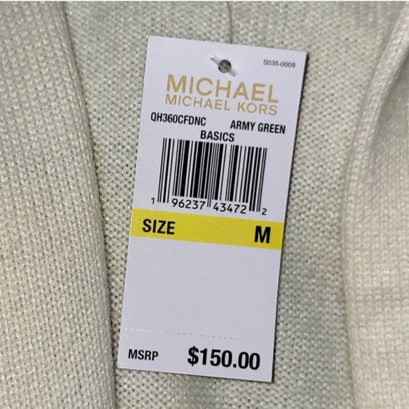 NWT‼️ Michael Kors Cream and Army Green Open Front Cardigan - Picture 3 of 7